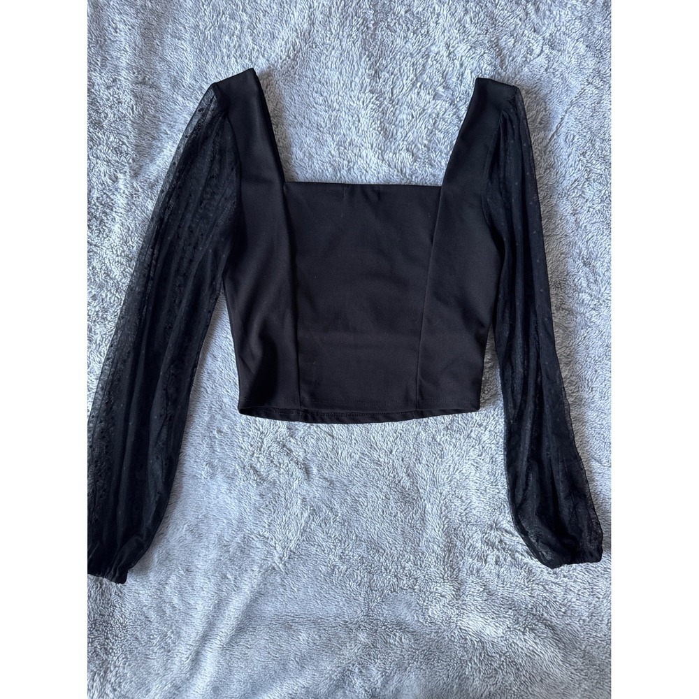 Moa Moa Black Mesh Puff Sleeve Crop Top Sweetheart Neck Y2K Goth S Small - Picture 6 of 8